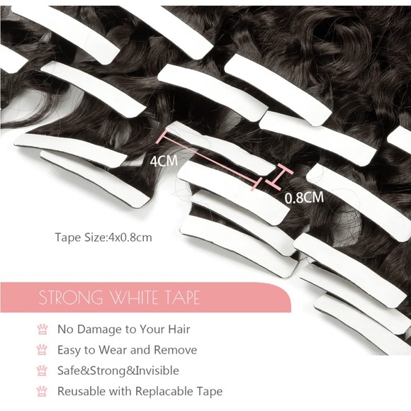 18inch Tape ins Jerry Curly Hair #1B Tape Hair Extensions Glue in 20pcs 50grams - Picture 3 of 7